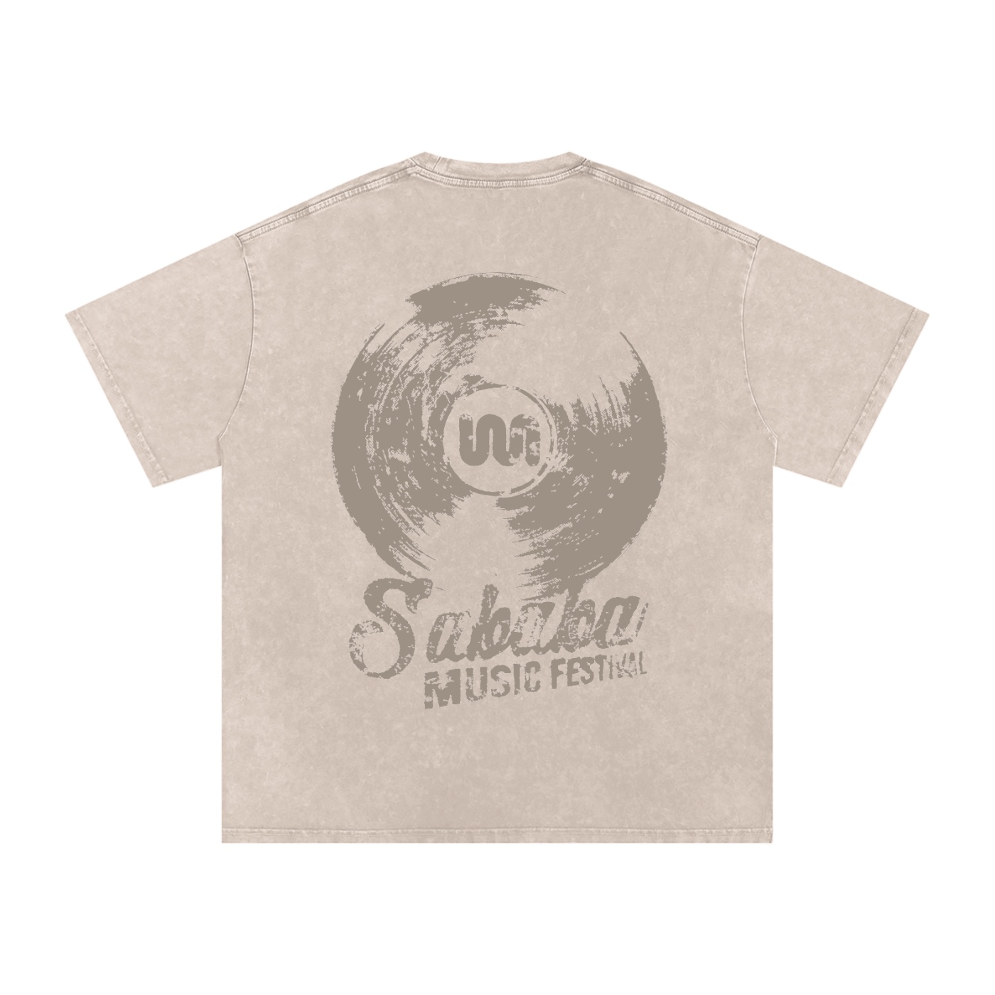 Sababa Record Tan Washed Oversized Cotton T-Shirt